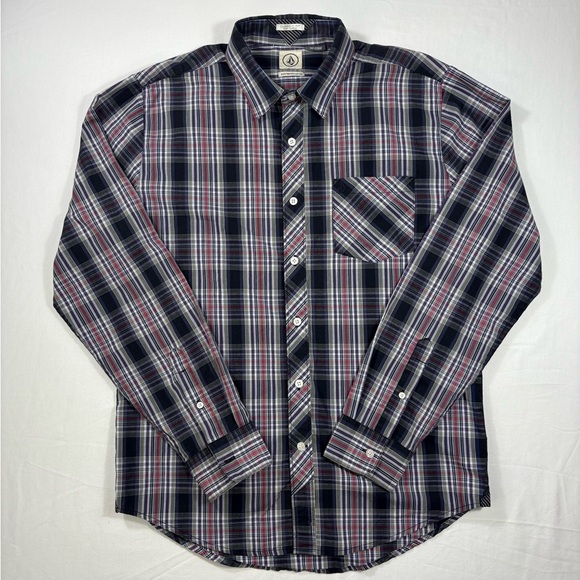 Volcom Men's Classic Fit Weirdoh Plaid II Long Sleeve Button Up Shirt | Size M - Picture 2 of 12